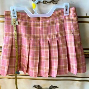 Pink Plaid Pleated Mini- Skort Large